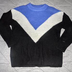 Blue, white, and black sweater